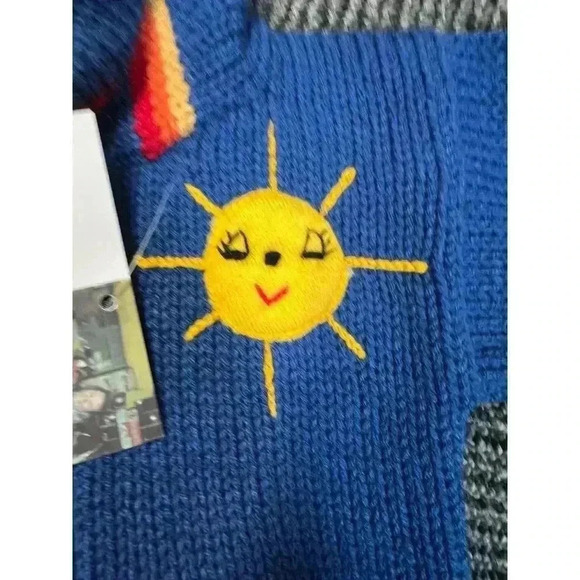 Lucy Iburg Handmade in Peru.  NWT Blue Knit Sweater, Horses, Sun Zip-Up Hoodie - Picture 2 of 7